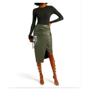 HELMUT LANG Faux stretch-leather midi skirt - Size LARGE- ORIGINALLY $350